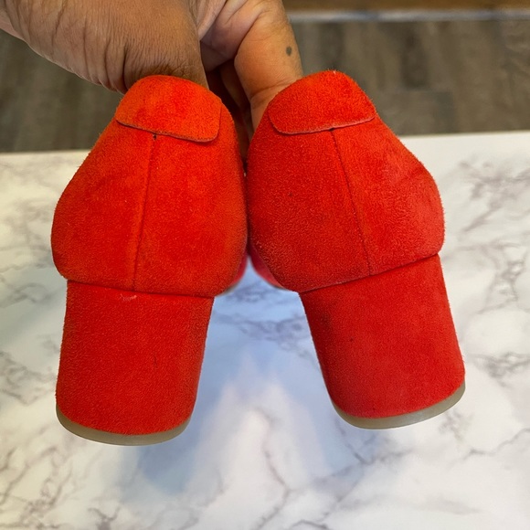 COS Dark Orange Suede Block Heel Round Toe Pumps 6 - Picture 4 of 13